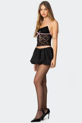 Contrast Ribbon Lace Halter Top