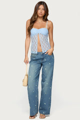 Priya Sheer Lace Split Front Top