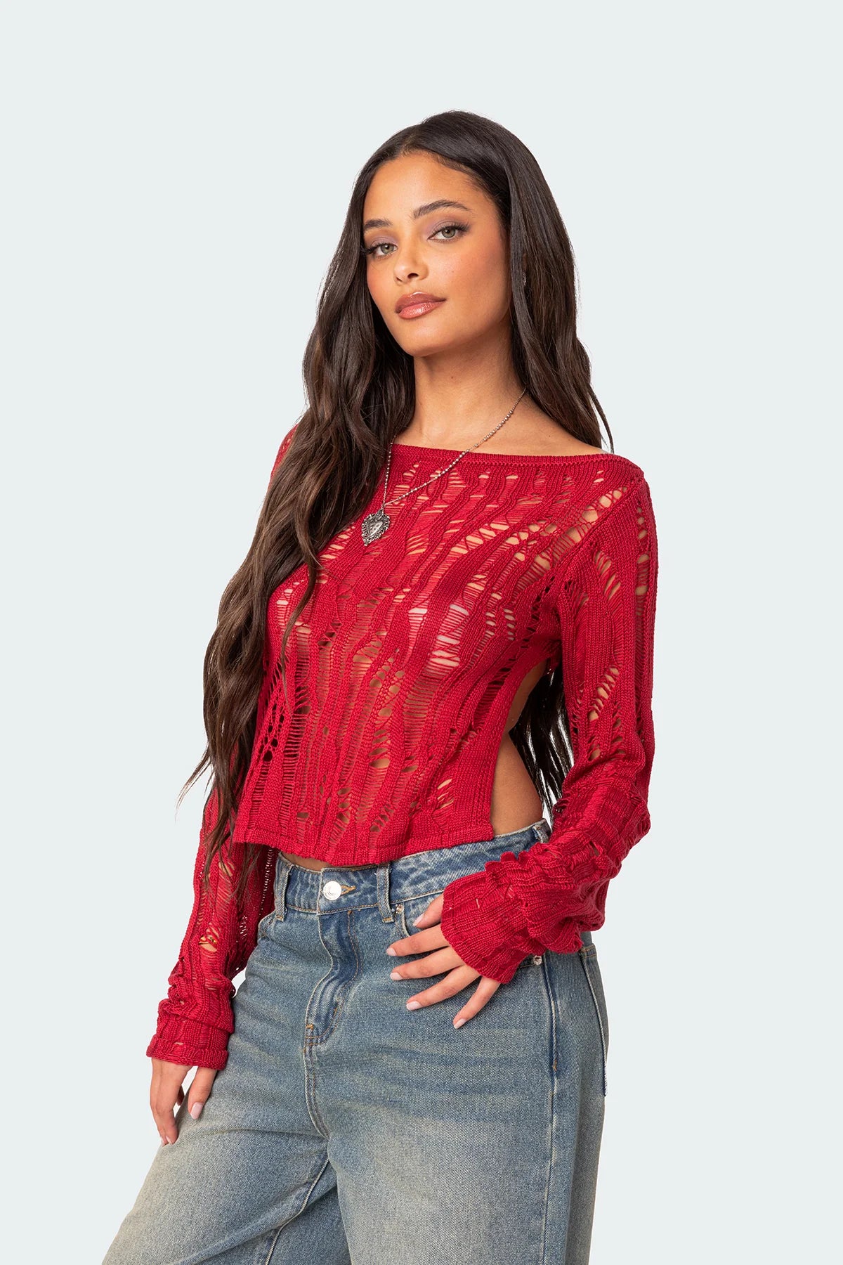 Rosa Open Back Sheer Knit Top