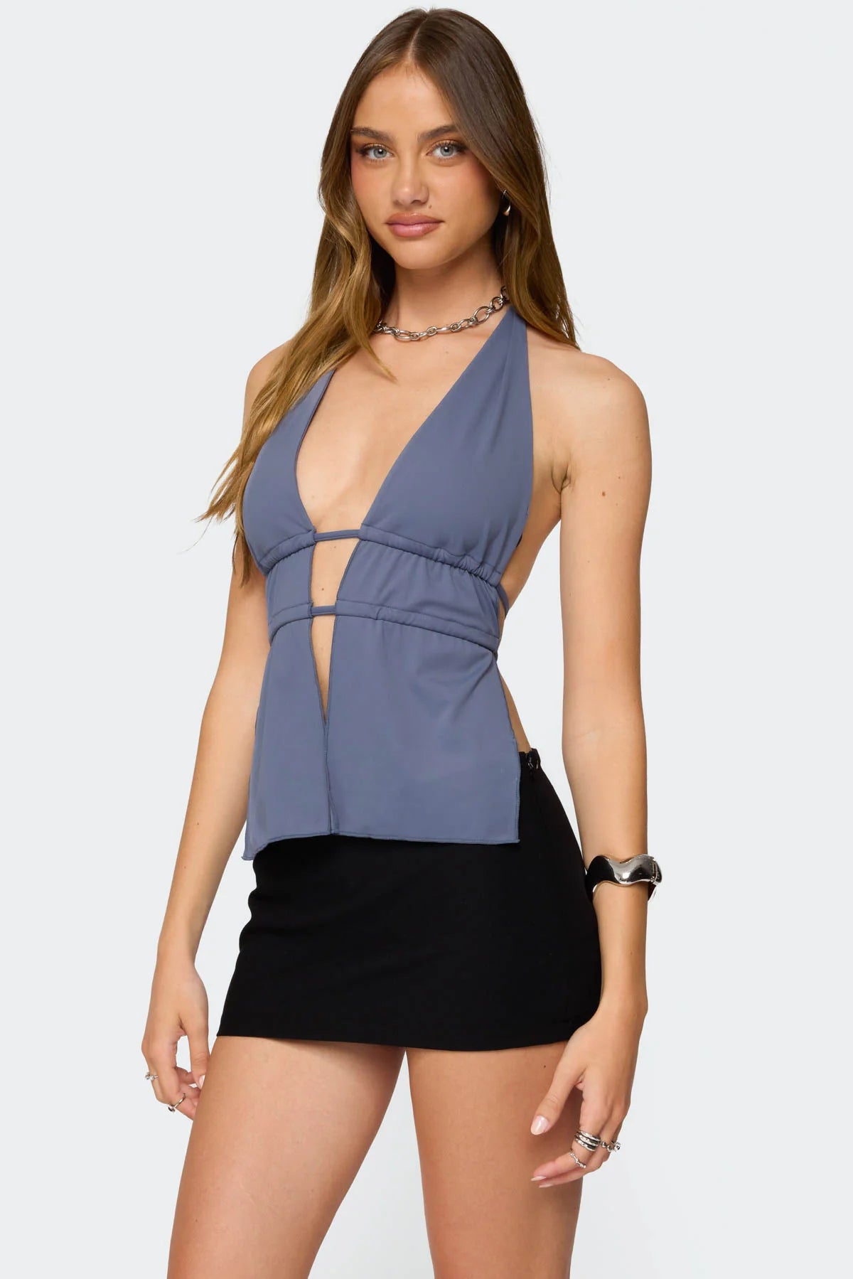 Nikole Split Front Backless Halter Top