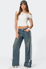 Washed Low Rise Ribbon Jeans