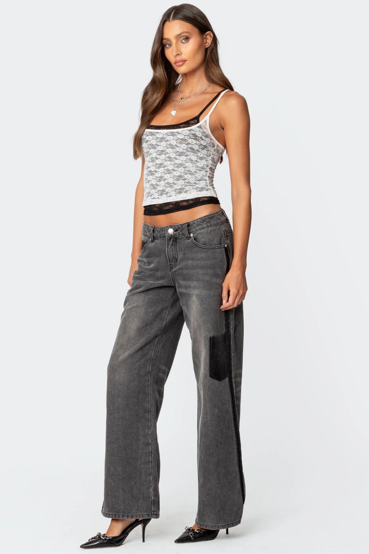 Contrast Pocket Washed Low Rise Jeans