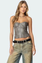 Sulivan Strapless Faux Leather Corset
