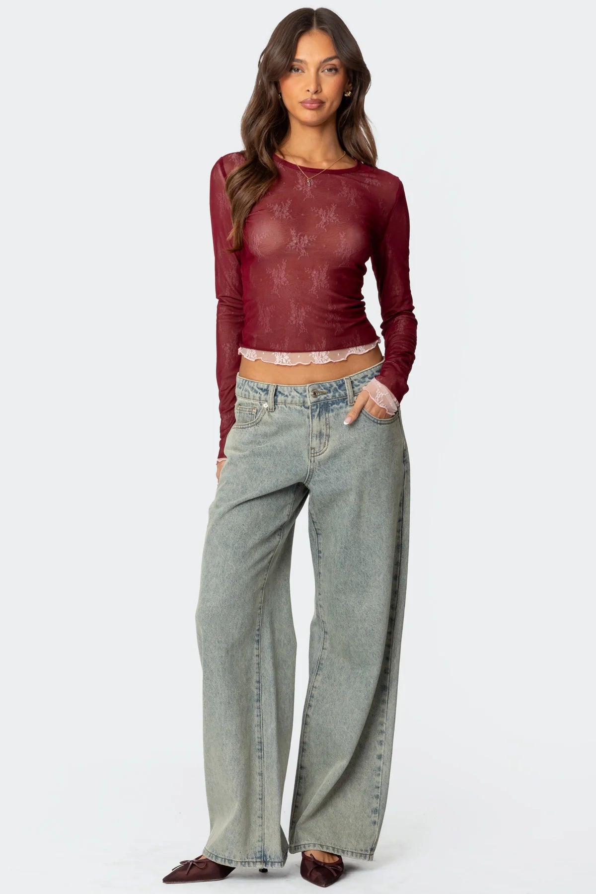 Lacey Sheer Mesh Crew Neck Top