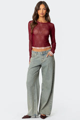 Lacey Sheer Mesh Crew Neck Top