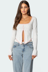 Abbie Split Front Pointelle Top