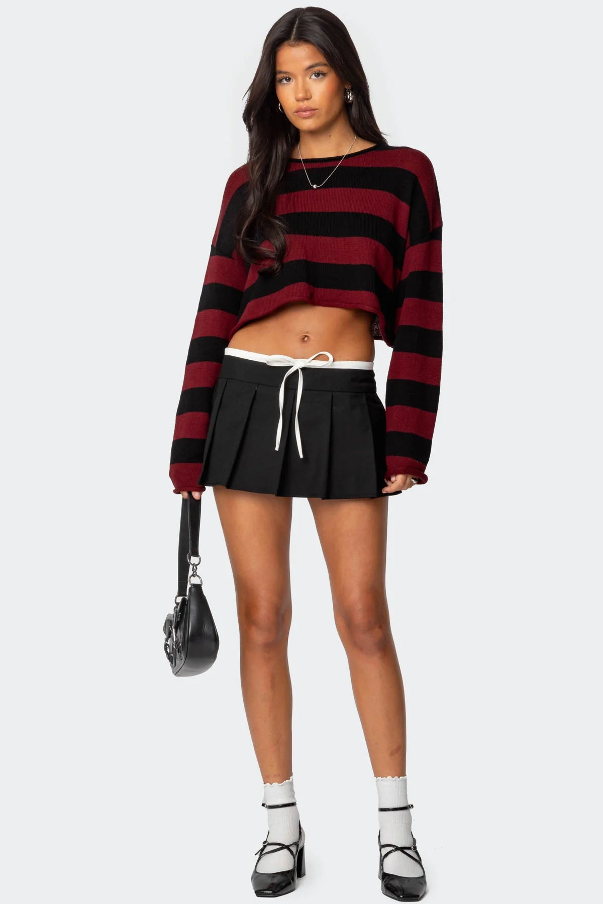 Contrast Drawstring Pleated Mini Skort