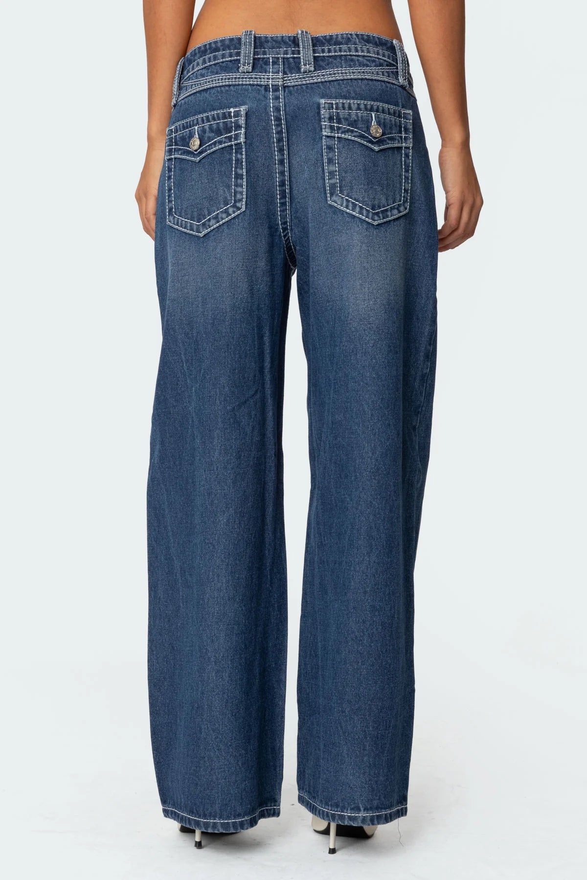 Contrast Stitch Low Rise Boyfriend Jeans