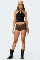 Leopard Printed Twill Micro Shorts