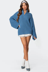 Amour High Neck Oversized Zip Sweater