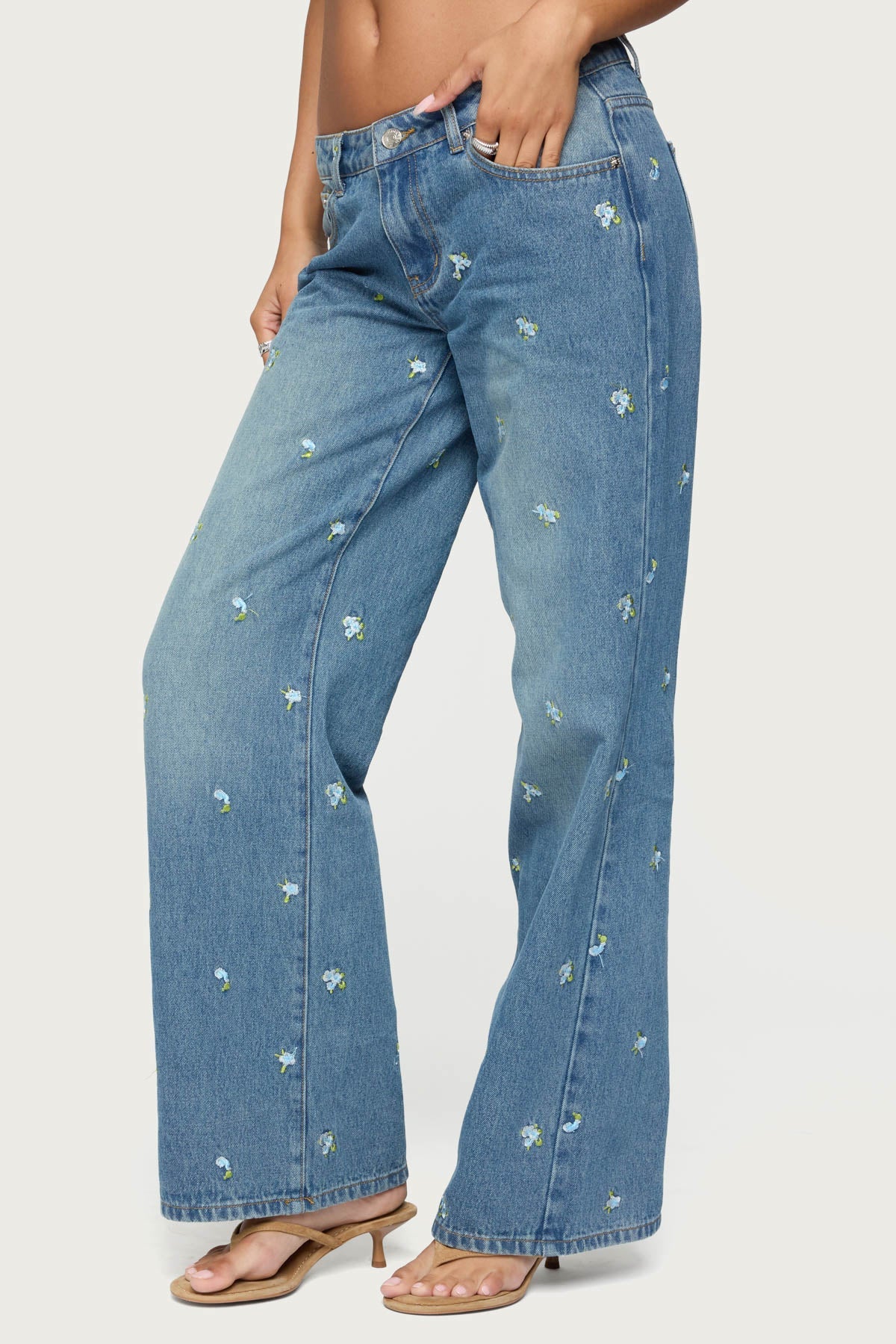 Edna Floral Embroidered Low Rise Jeans