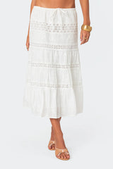 Tiered Cotton Lace Midi Skirt
