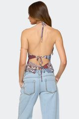 Mixed Patchwork Backless Halter Top