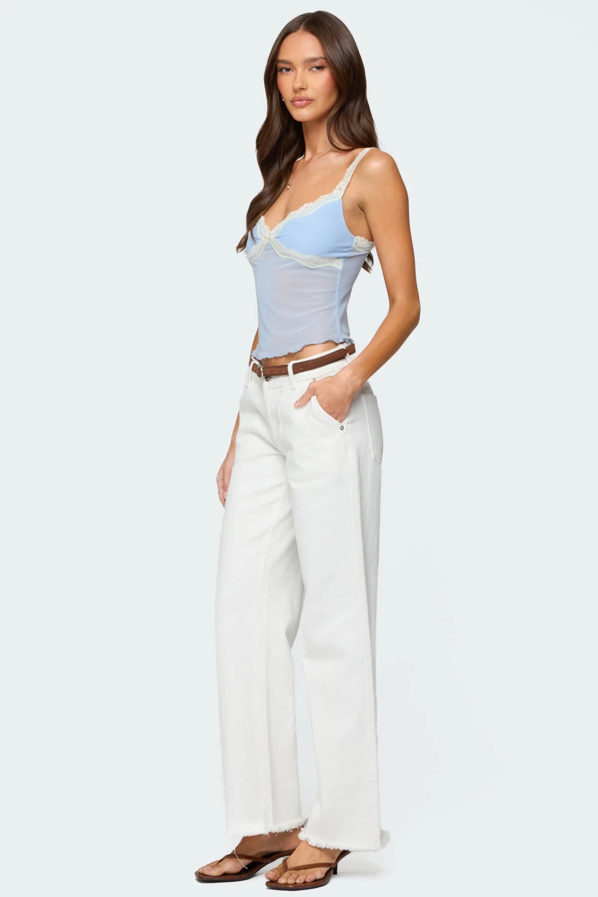 Contrast Lacey Mesh Tank Top
