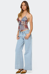 Mixed Patchwork Backless Halter Top