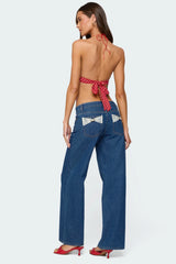 Polka Dot Backless Chiffon Top