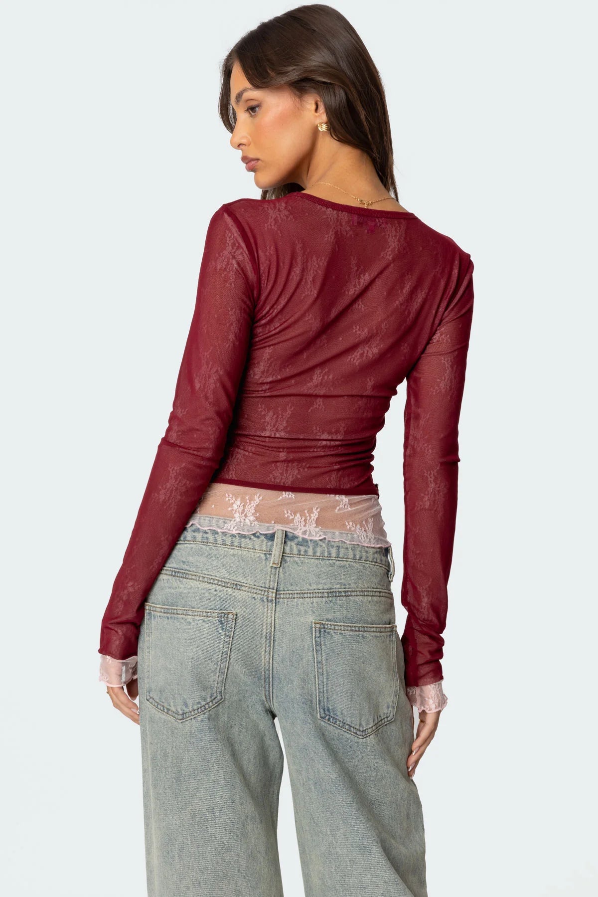 Lacey Sheer Mesh Crew Neck Top
