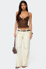Sheer Lace Cut Out Tank Top