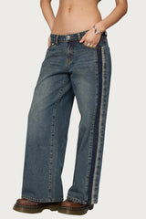 Petite Contrast Panel Low Rise Jeans