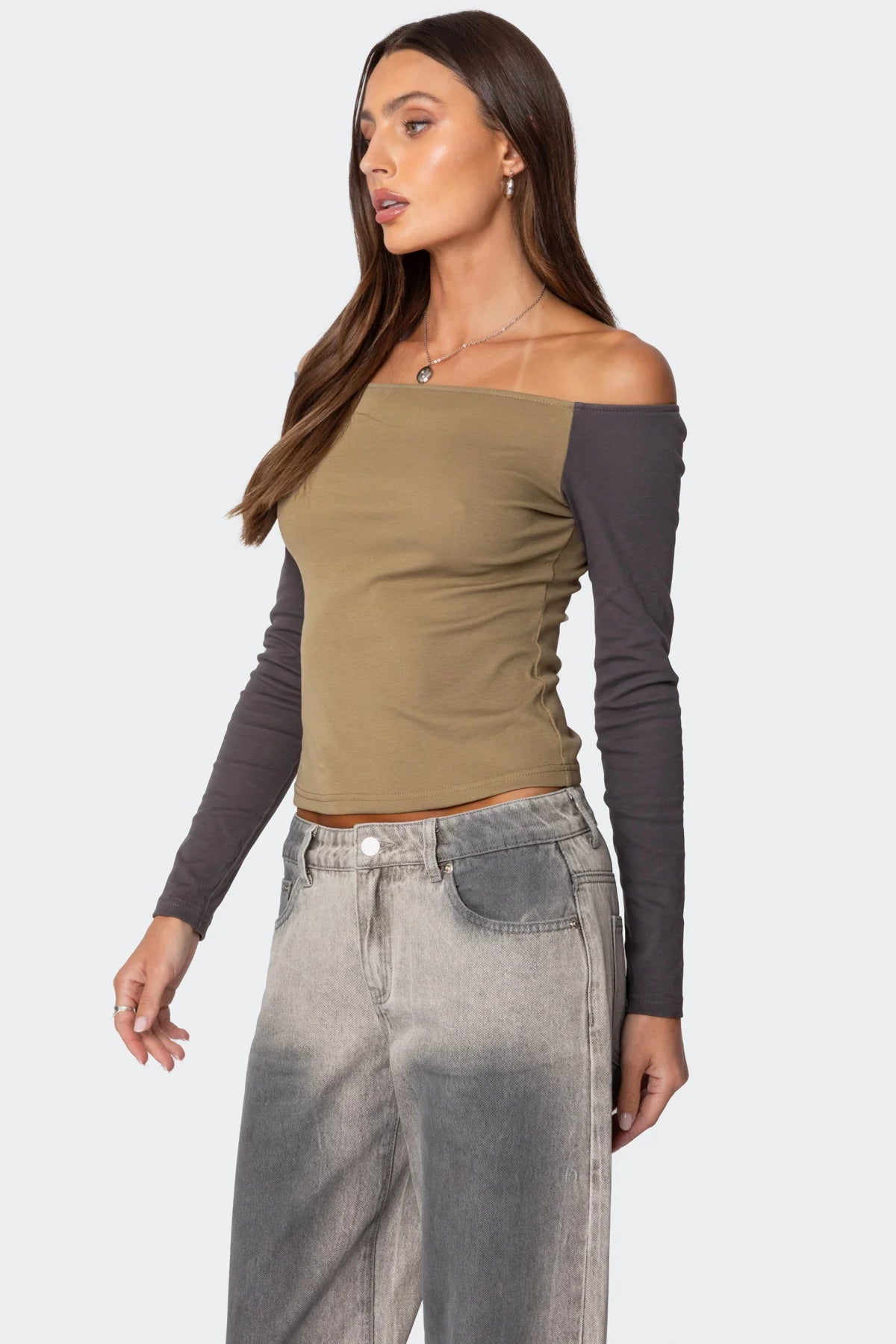 Contrast Off Shoulder Top