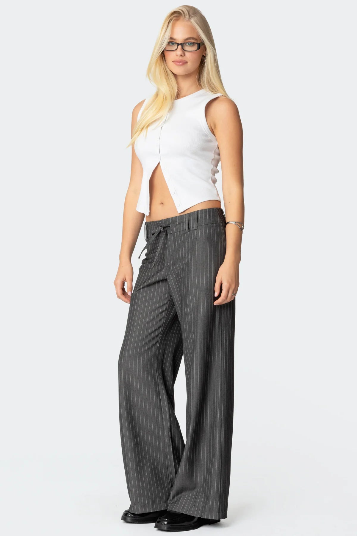 Mayla Wide Leg Pinstripe Trousers
