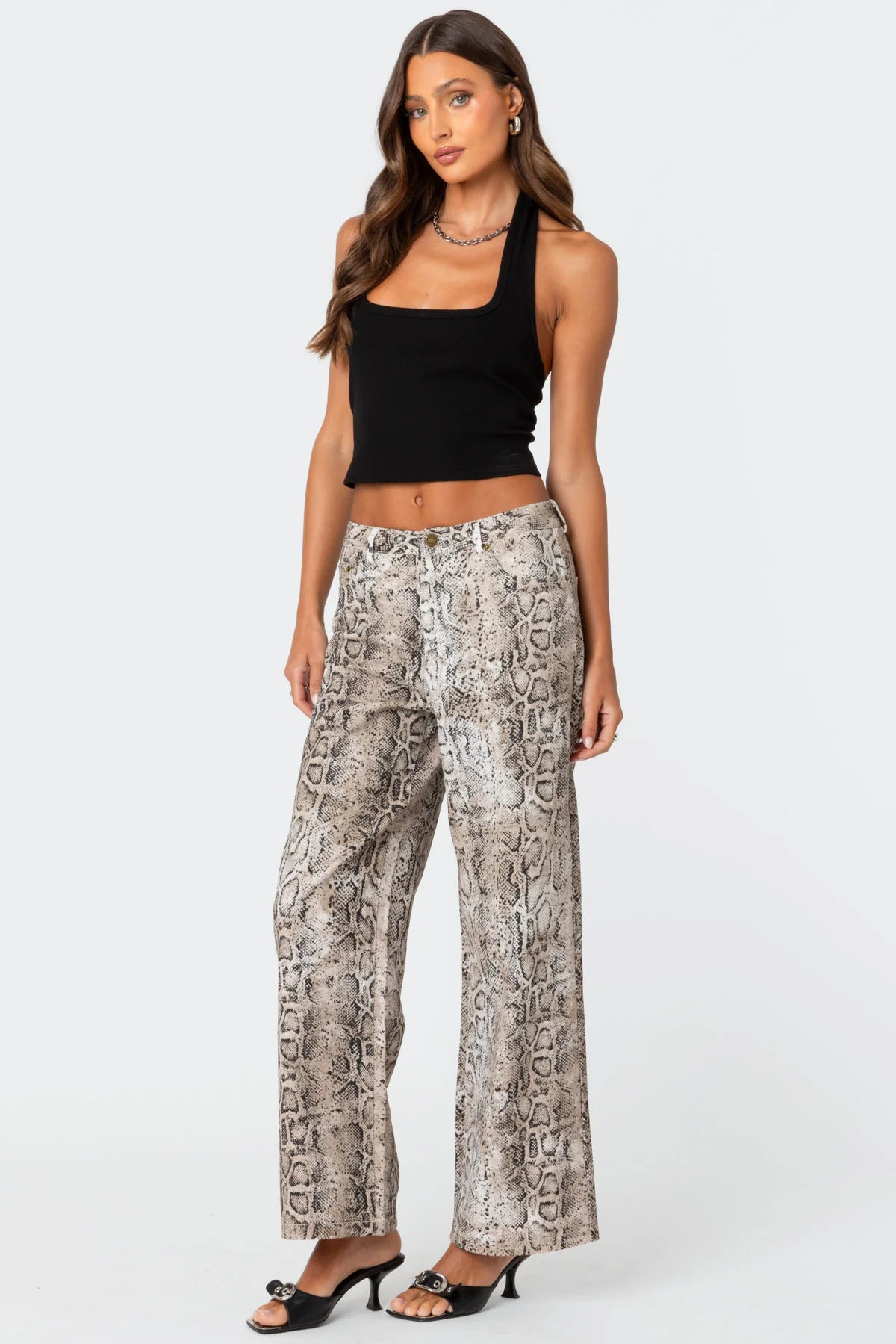 Snakeskin Printed Low Rise Jeans