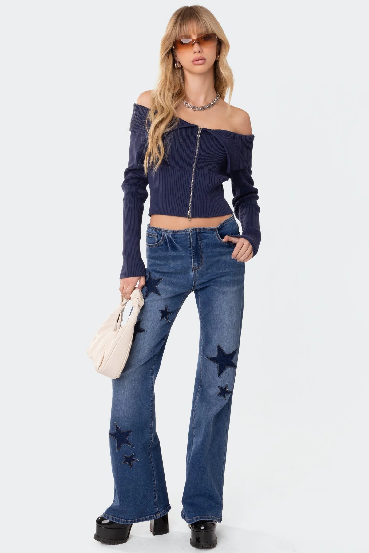 Fold Over Double Zip Knit Top