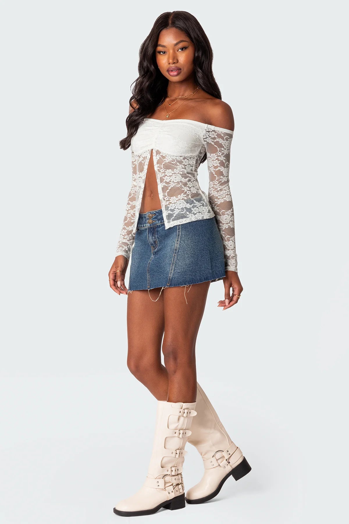 Odessa Split Front Sheer Lace Top