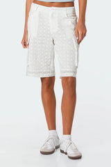 Eyelet Cargo Bermuda Shorts