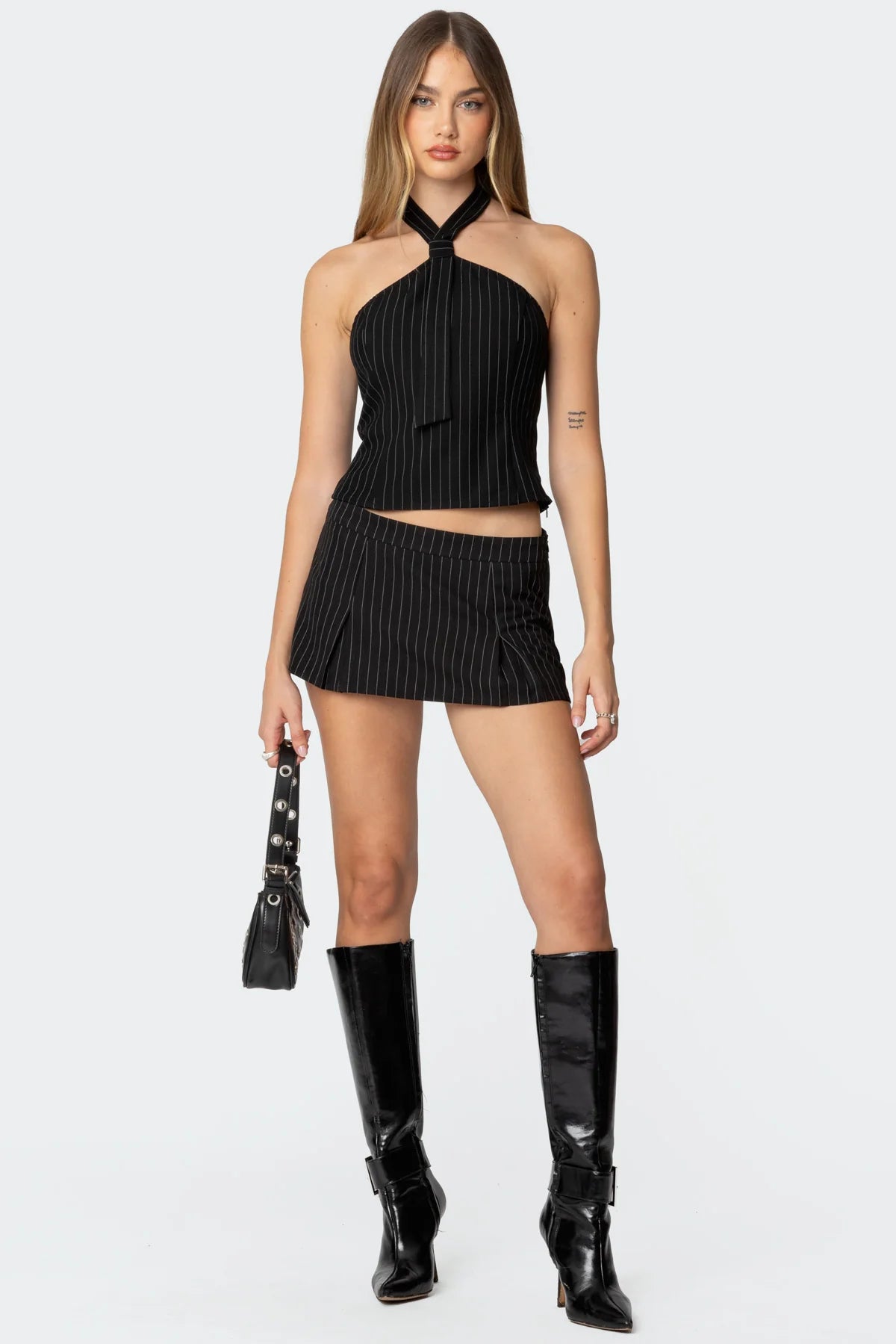 Karine Pinstripe Pleated Mini Skort