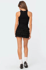 Margot Ruffle Hem Ribbed Mini Dress