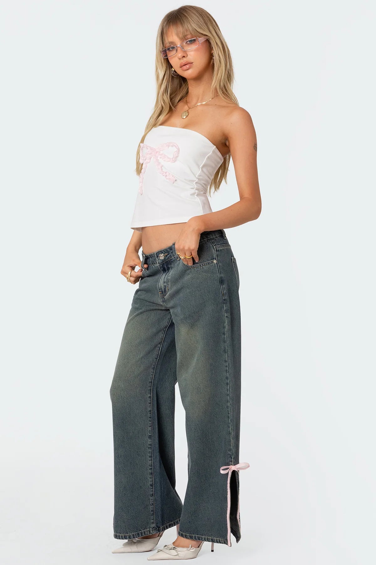 Lace Bow Built In Bra Tube Top