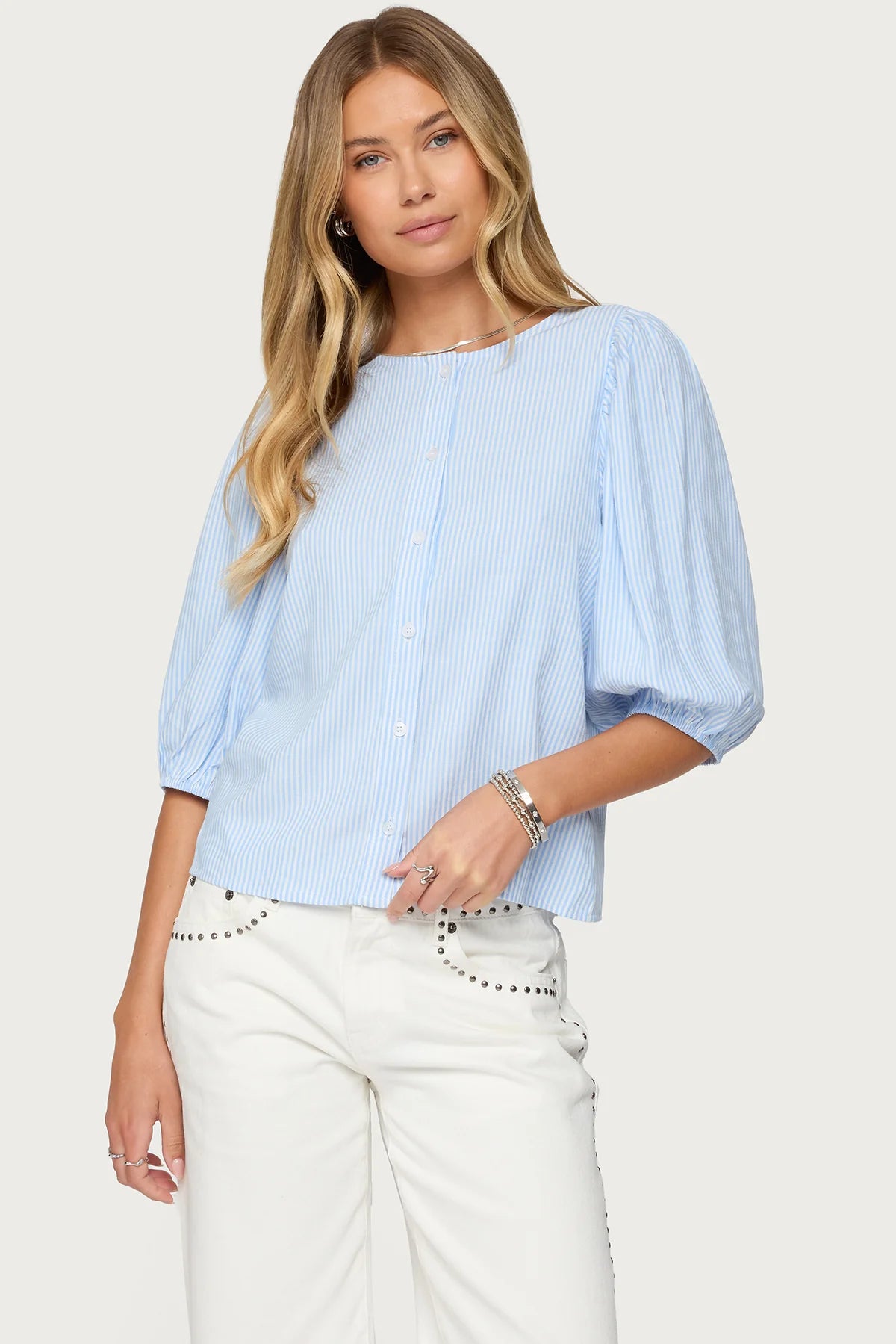 Pinstripe Linen Look Button Up Shirt