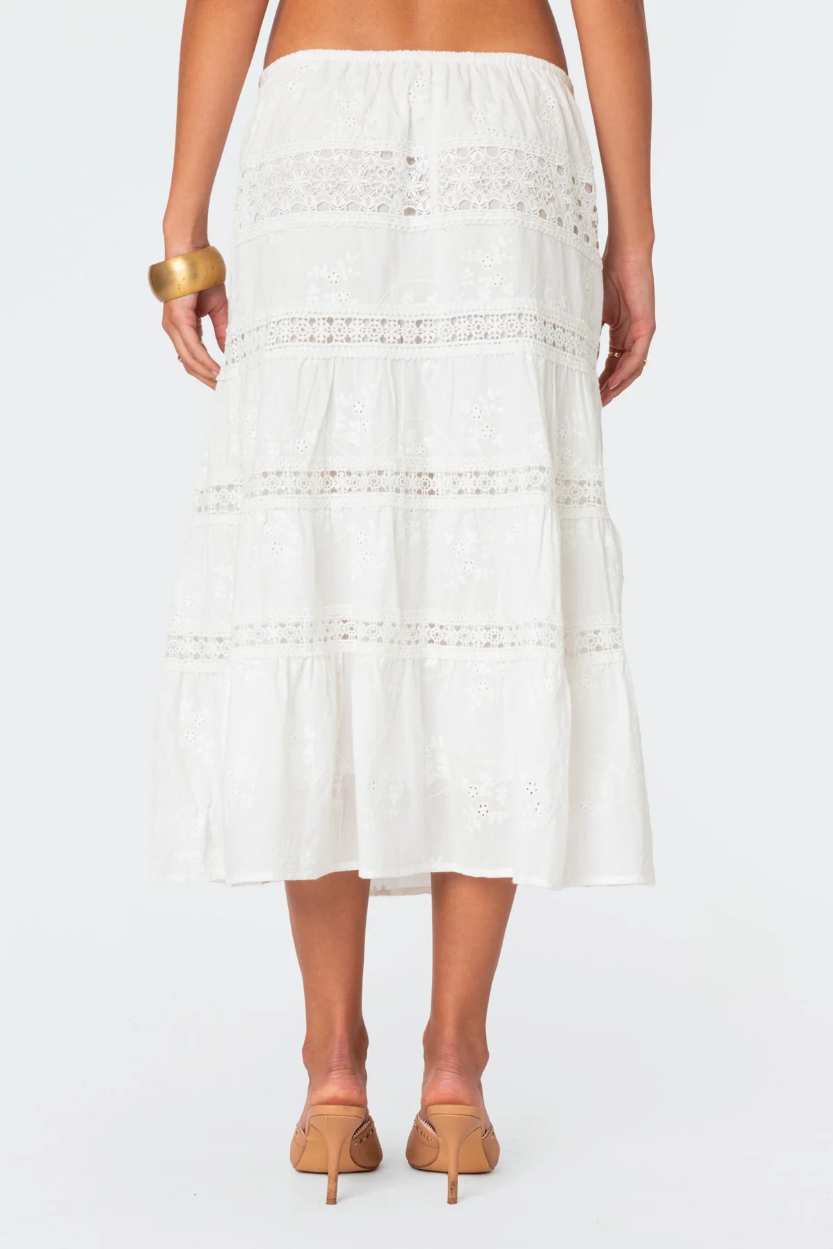 Tiered Cotton Lace Midi Skirt