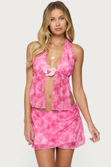 Tiedye Mesh Split Front Backless Top