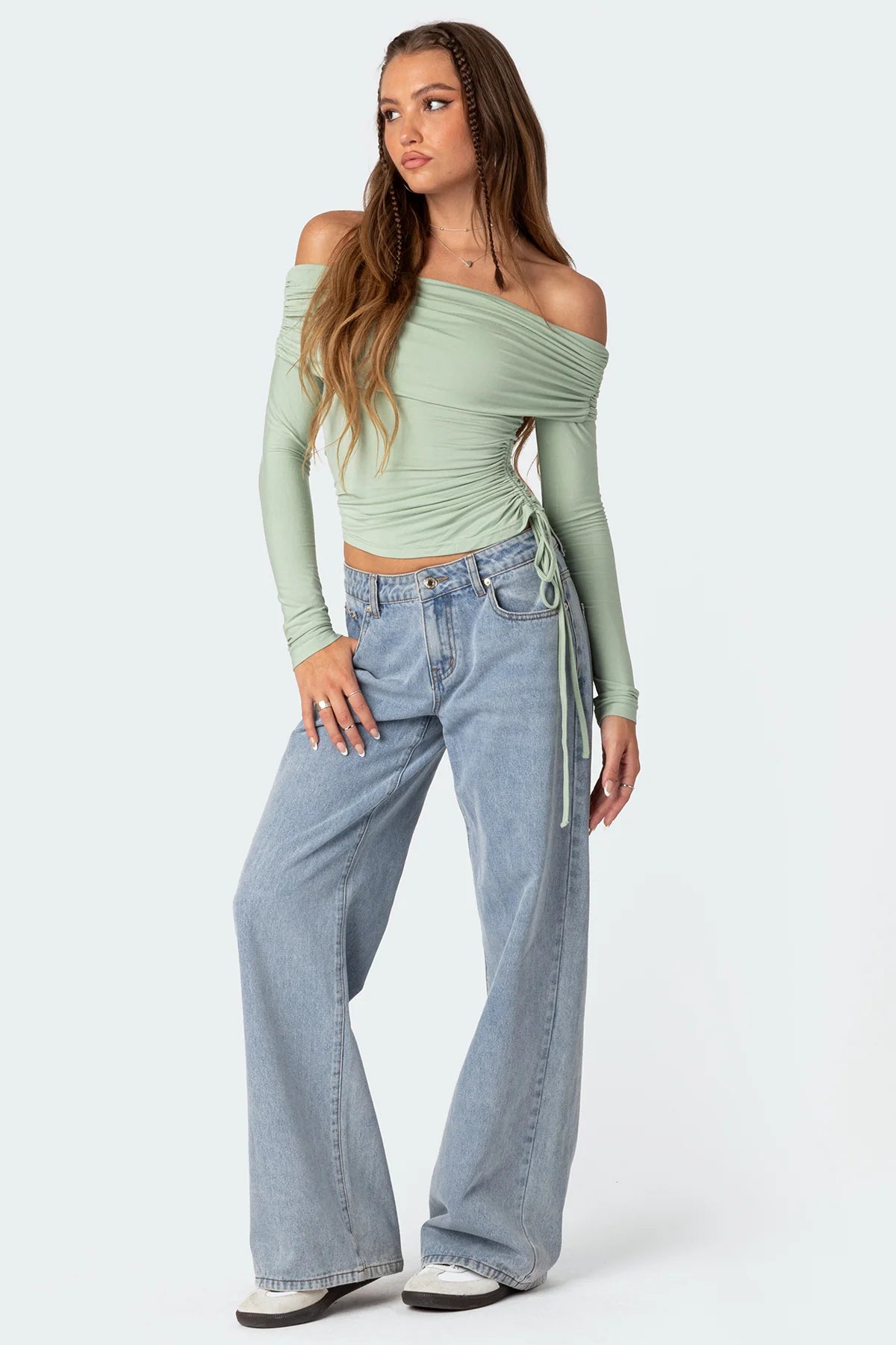 Gathered Fold Over Drawstring Top