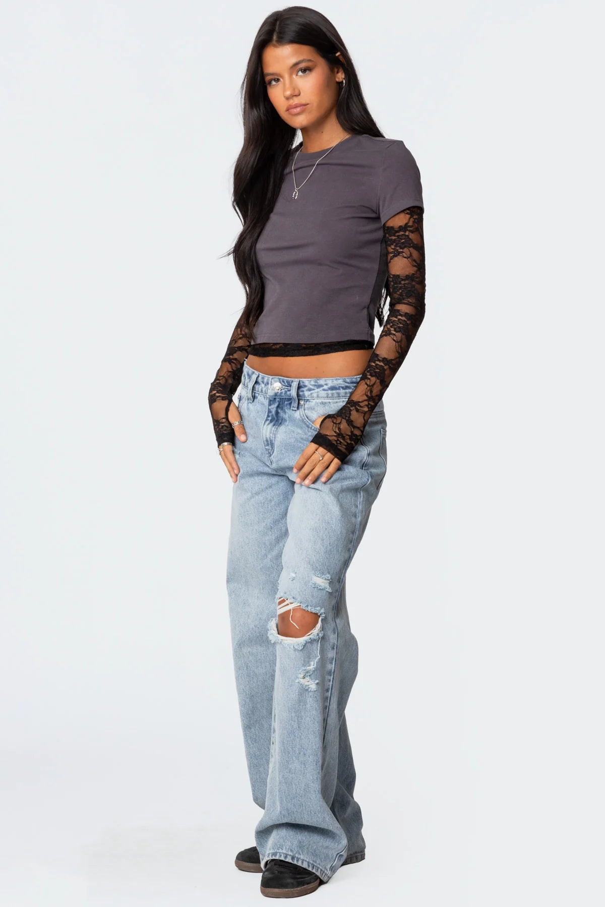 Layered Lace Sleeve T Shirt